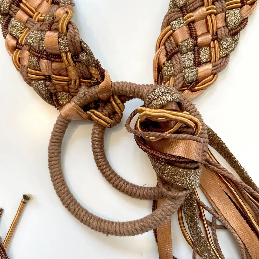 Vintage Boho Tassel Braided Belt 80s Woven Double Ring Fringe Earthy Festival